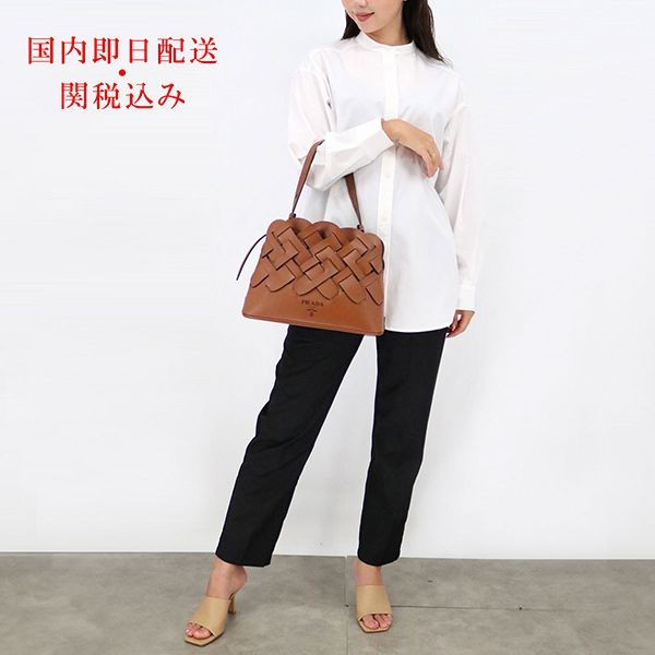プラダ 編み込みモチーフハンドバッグ 偽物 1BA290VOOO BROWN