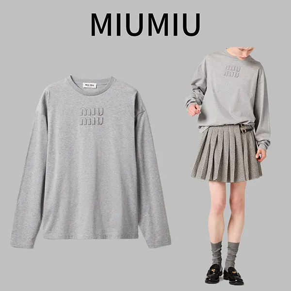 使い勝手良し☆ミュウミュウ ロゴ刺繍入りコットンTシャツ 偽物 MJL862_1YXT_F0031_S_232
