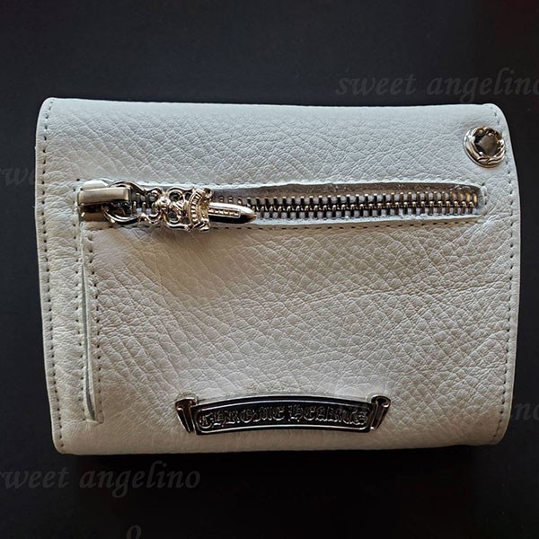 クロムハーツ 三つ折り財布 偽物 ブラック メンズ 116538 ウェーブ WAVE MINI WALLET BLACK/WHITE ミニ財布
