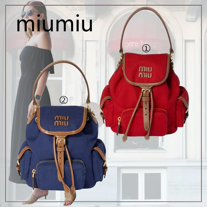 ミュウミュウ 並行輸入品 キャンバスxレザー バックパック 2色 miu0609