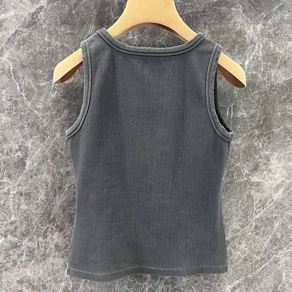 おすすめミュウミュウ タンクトップ 激安 ロゴ刺繍入り グレー MJT700