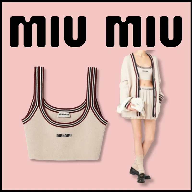 ミュウミュウ 偽物 カシミアロゴクロップトップ ノースリーブ ジャカード miu20251554