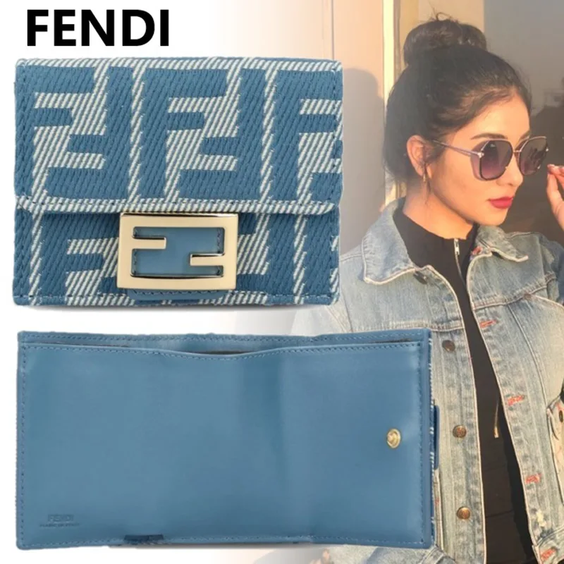 フェンディ コピー ブルーデニム調FFジャカード 三つ折り財布 fd65615