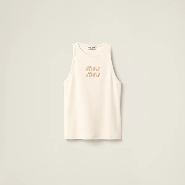 ミュウミュウ 刺繍ロゴ入り ジャージー リブ編み タンクトップ コピー MJT678
