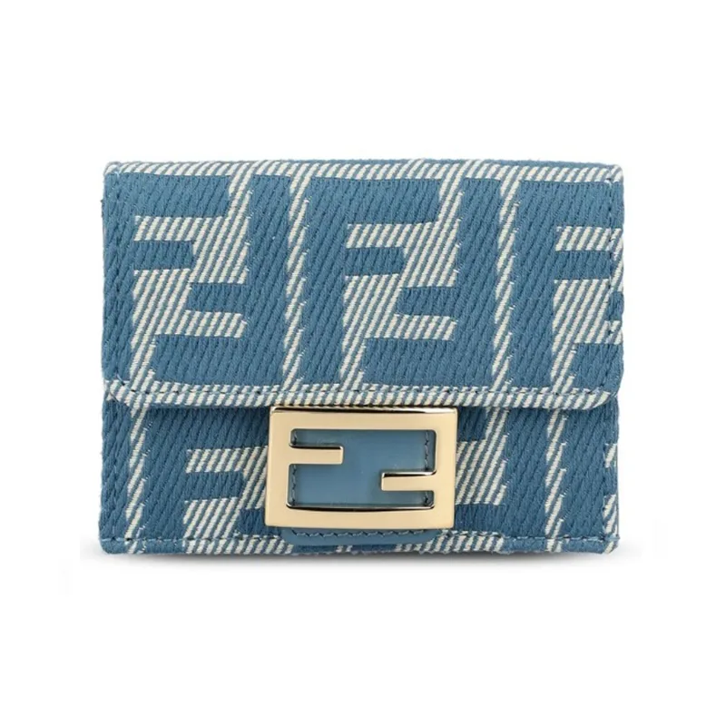 フェンディ コピー ブルーデニム調FFジャカード 三つ折り財布 fd65615