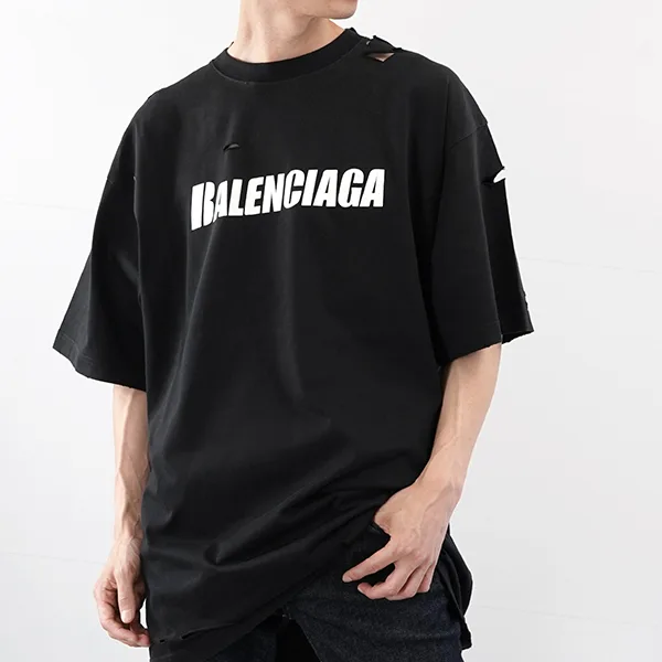 バレンシアガ ルーズフィット コピー DESTROYED Tシャツ 651795 ブラック