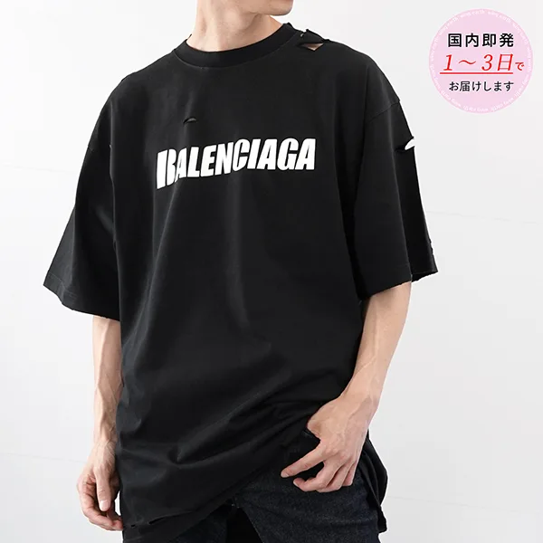 バレンシアガ ルーズフィット コピー DESTROYED Tシャツ 651795 ブラック