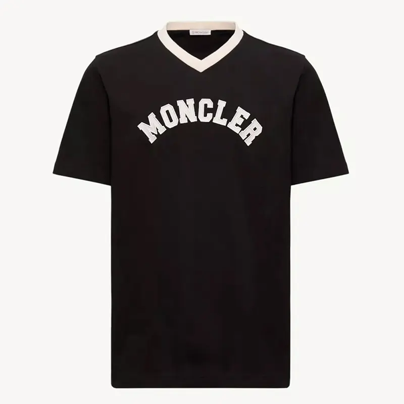 モンクレール ロゴ コットンピケ Vネック Tシャツ レプリカ 2色 mk20250805