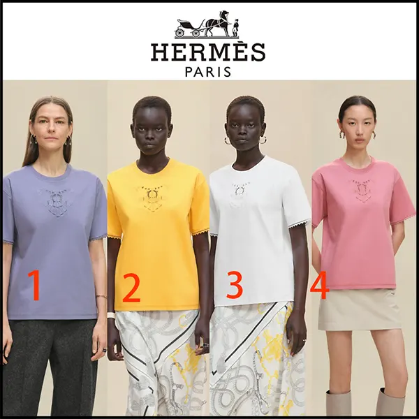 おすすめエルメス Tシャツ 激安 半袖 綿 パルフロワ パープル H5H4625DC5D34