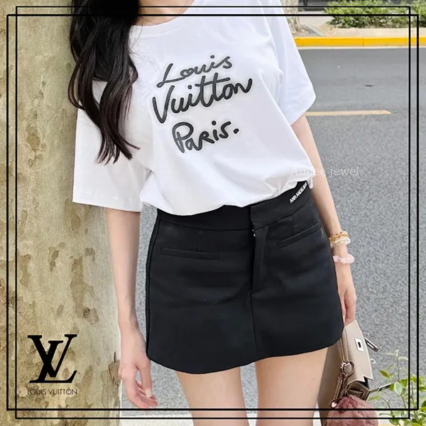 セレブ多数愛用☆＊手書きロゴ＊【ルイヴィトン コピー】グローシグネチャー Tシャツ 1AHK91