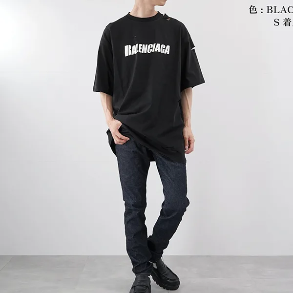 バレンシアガ ルーズフィット コピー DESTROYED Tシャツ 651795 ブラック