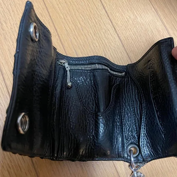 クロムハーツ N級品セメタリーパッチ&エクストラファンシーチェーン 特注品 ３フォールド ウォレット 財布 259104