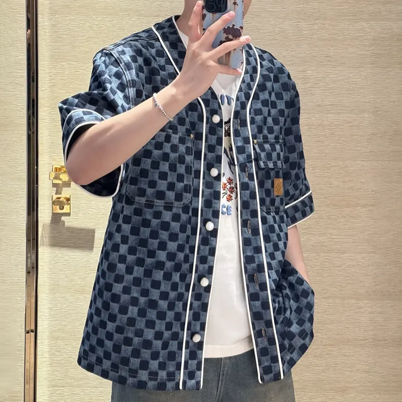 大特価★ルイヴィトン ダミエ デニム ベースボールシャツ 偽物 1AIMJI