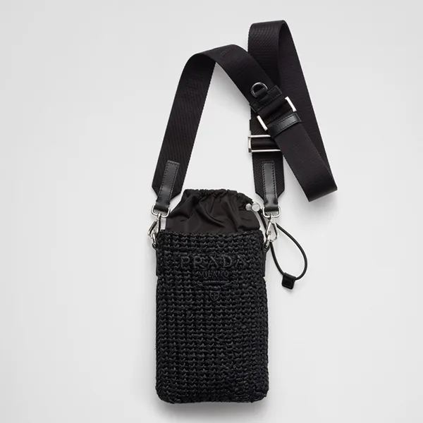 素敵なプラダ◆ラフィア風クロッシェ スマホショルダー ロゴ pd25913