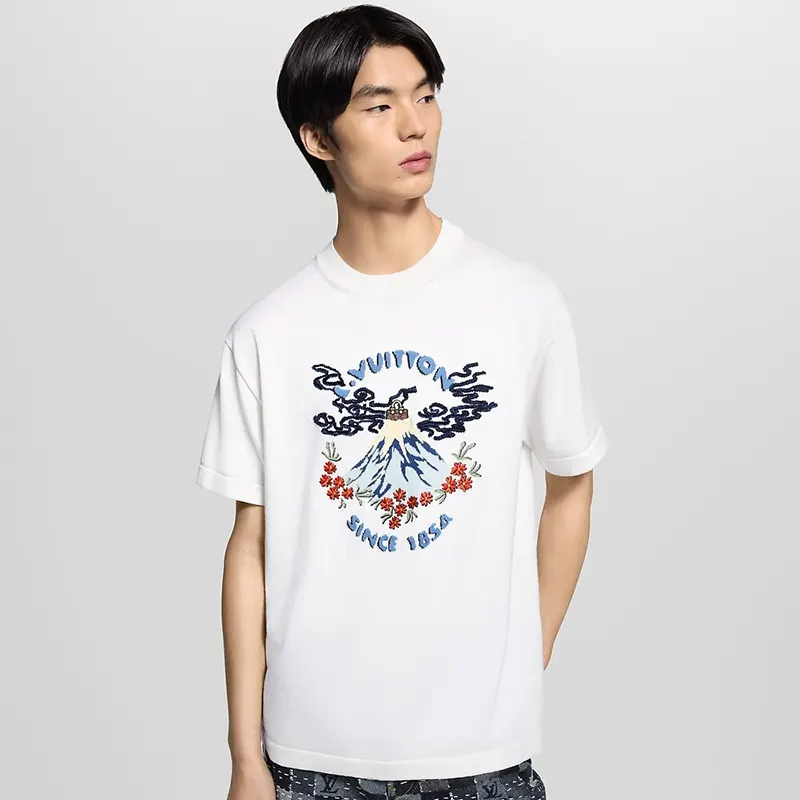 ルイヴィトン クルーネックTシャツ 刺繍入り フェイク 1AIMAQ