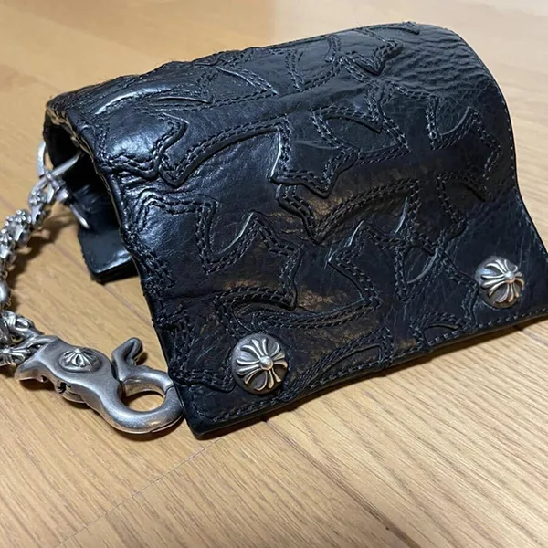クロムハーツ N級品セメタリーパッチ&エクストラファンシーチェーン 特注品 ３フォールド ウォレット 財布 259104