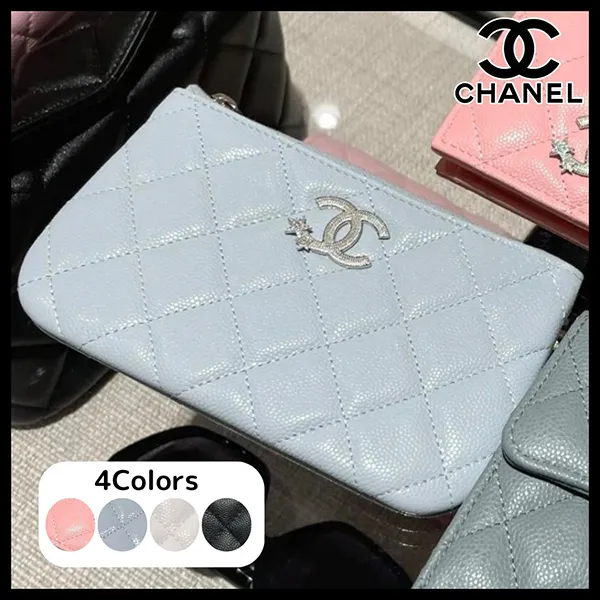 毎日使える シャネル コピー ミニポーチ シルバー金具 ロゴ キャビア ロゴ AP4811 B21489 94305