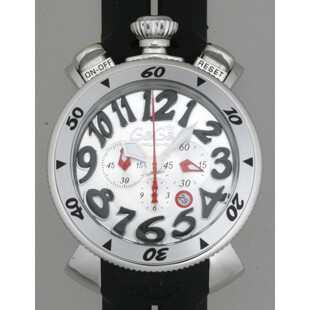 ガガミラノGAGAMILANOコピー クロノ 48mm クォーツ 6050.7 ブラックラバー シルバー/ブラックアラビア